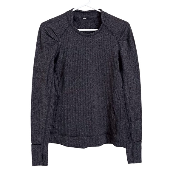 Lululemon Women’s Think Fast Heathered Herringbone Black Grey Long Sleeve Size 8 - Picture 2 of 11